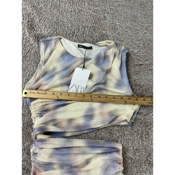 ZARA WOMEN'S CUT OUT PRINTED TULLE DRESS MULTICOLOR SIZE S New - Picture 4 of 13